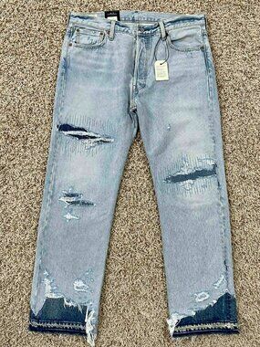 Levi’s Men’s 501 Original Patchwork Distressed Jeans Light Blue Size 36x30 (New)